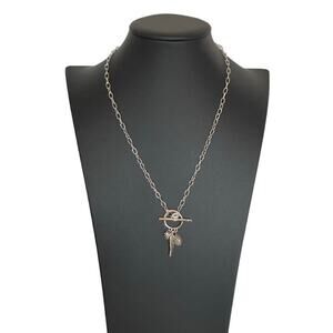 Calvin Klein Toggle Heart Feather Pendant Necklace Silver Tone New